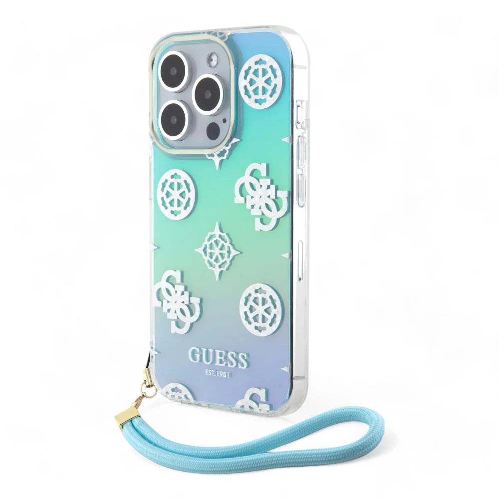 Case - Guess hard case iphone 15 pro - pc/tpu turquoise pc tpu iridescent hard case glitter pattern peony cordstrap color aqua