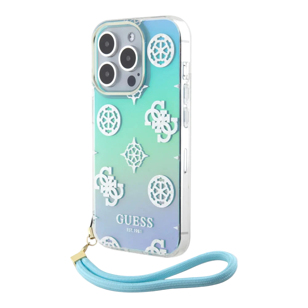 Estuche - Guess hard case iphone 15 pro - pc/tpu turquoise pc tpu iridescent hard case glitter pattern peony cordstrap color aqua