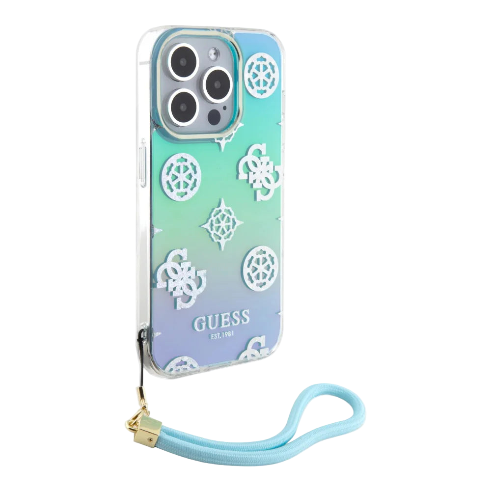 Estuche - Guess hard case iphone 15 pro - pc/tpu turquoise pc tpu iridescent hard case glitter pattern peony cordstrap color aqua