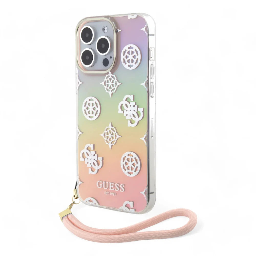 Case - Guess hard case iphone 15 pro - pc/tpu pink pc tpu iridescent hard case glitter pattern peony cordstrap pink color