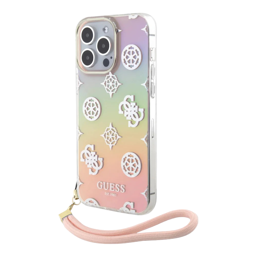 Estuche - Guess hard case iphone 15 pro - pc/tpu pink pc tpu iridescent hard case glitter pattern peony cordstrap color rosado