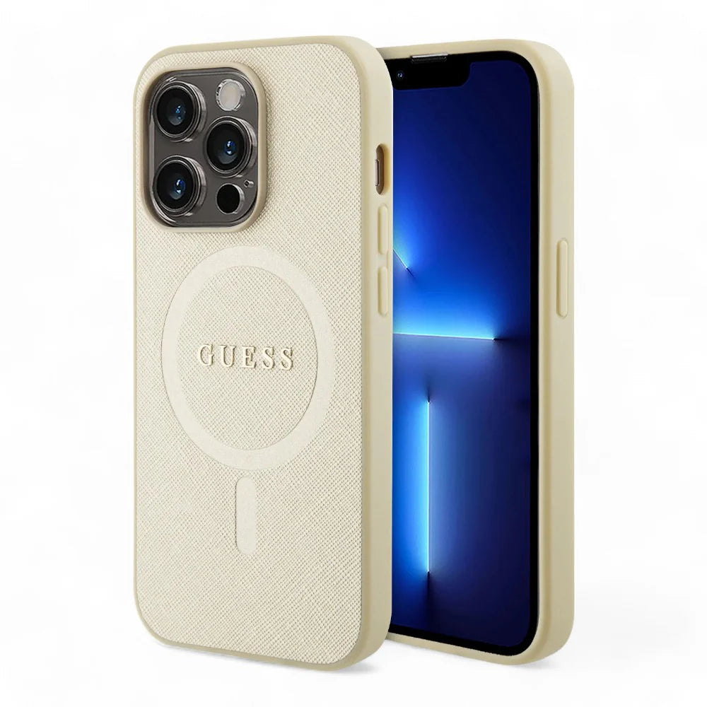 Case - Guess magsafe iphone 15 pro pu leather beige hard case saffiano magsafe color beige