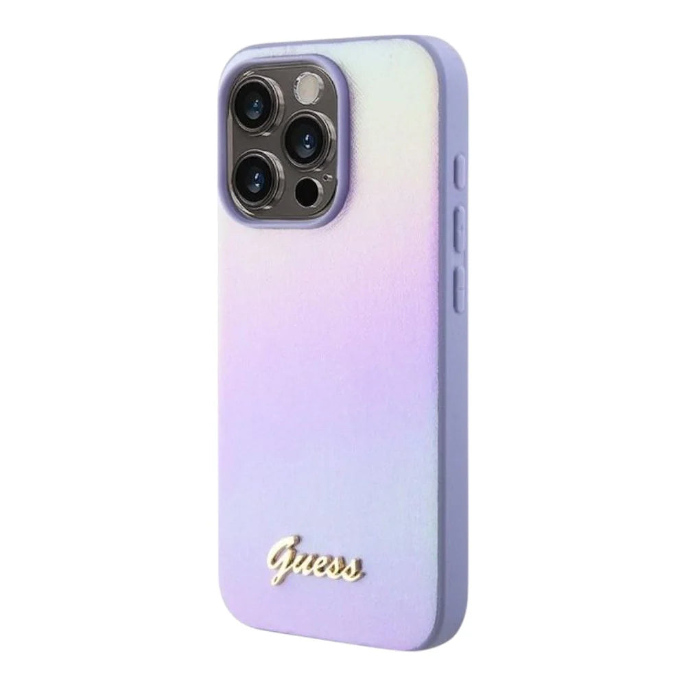 Guess PU Saffiano Iridescent Script iPhone 15 Pro Max Case, Purple