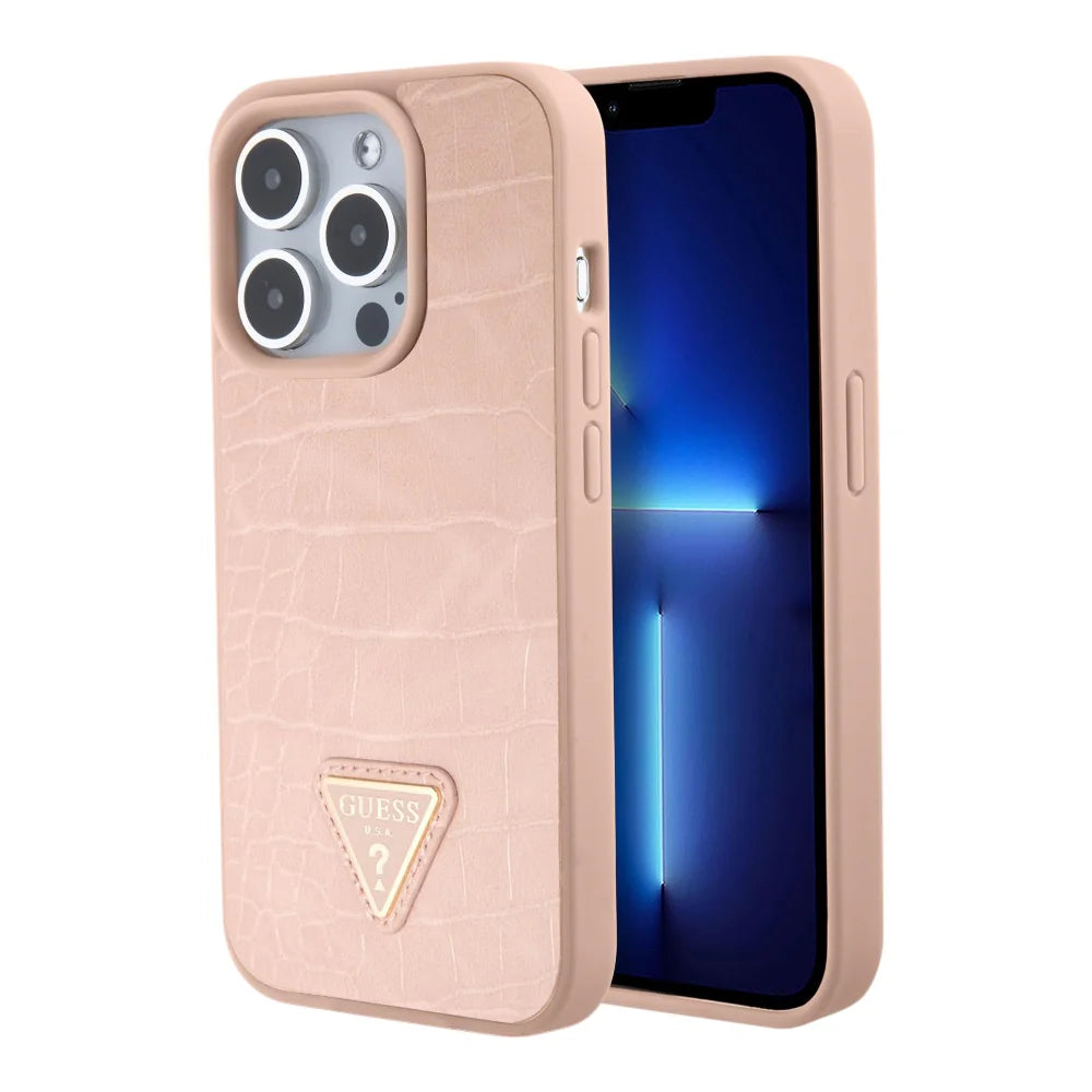 Guess PU Croco Triangle Logo Pink iPhone 15 Pro Max Case