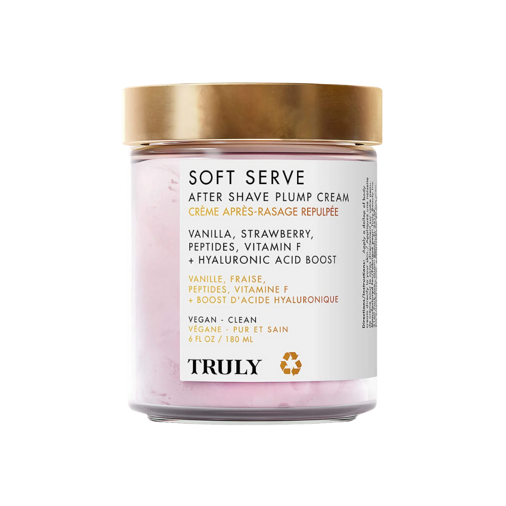 Truly Soft Serve After Shave Plump Cream - vainilla, fresa, péptidos y ácido hialurónico para piel suave