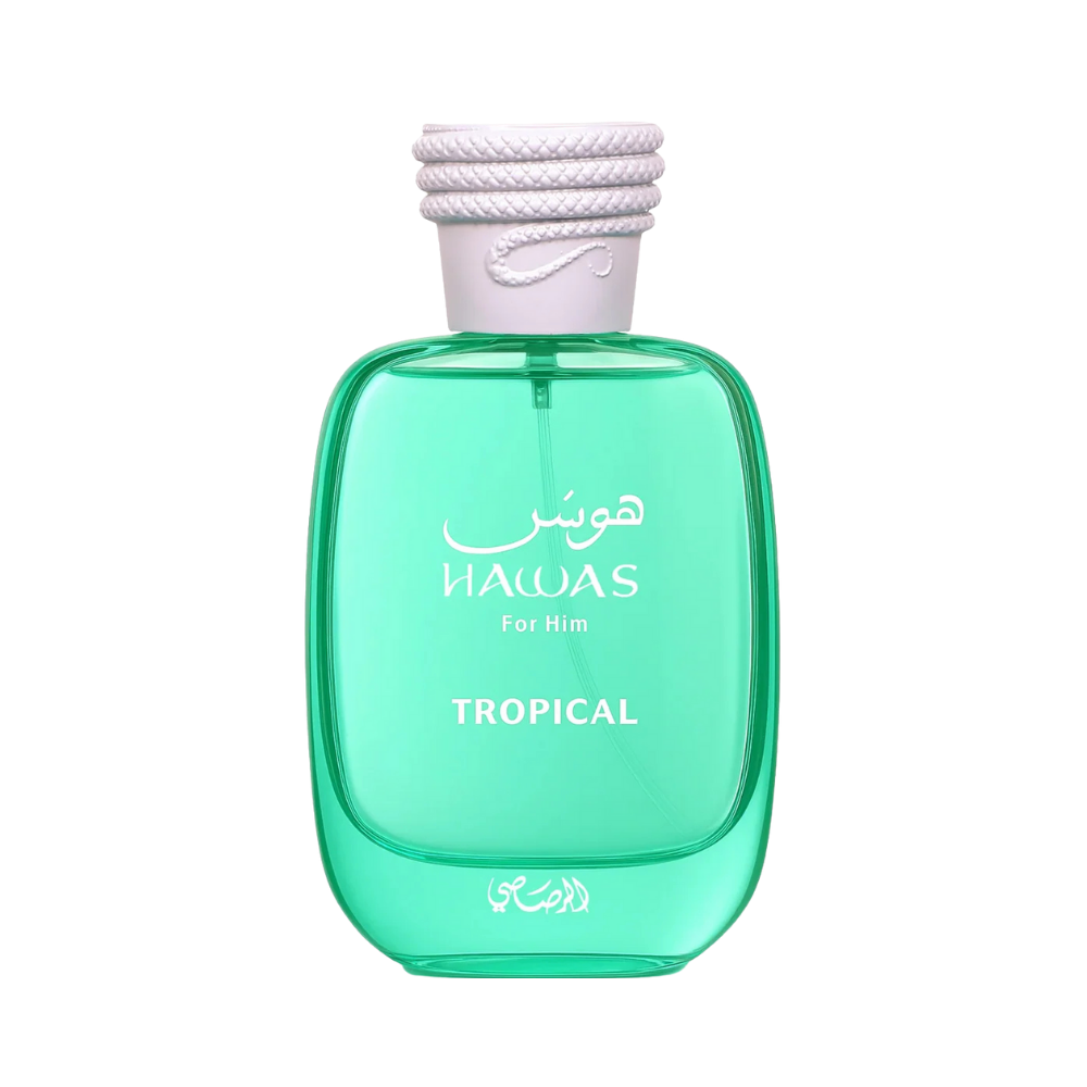 Rasasi Hawas Tropical For Him EDP frasco verde menta fresco fragancia tropical masculina