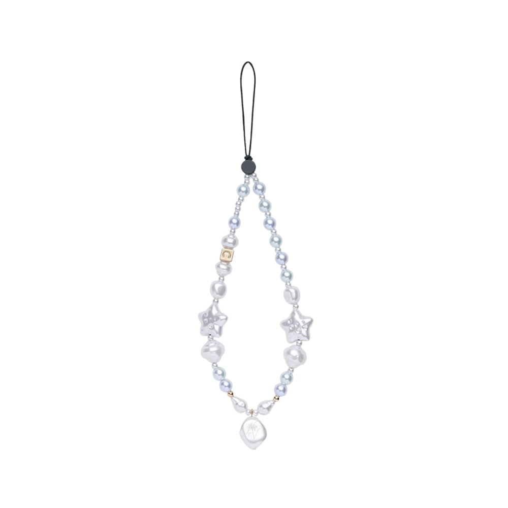 Casetify Strap de Mano Pearl Star - correa de perlas celestes con estrellas nacaradas y cuentas doradas para celular