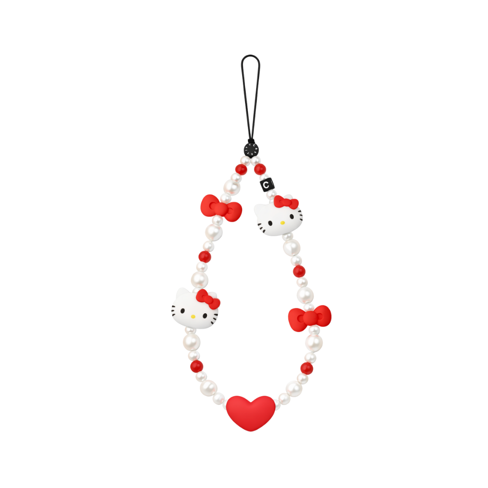 Casetify Strap de Mano Hello Kitty Classic Red - correa de perlas blancas y rojas con charms Hello Kitty para celular