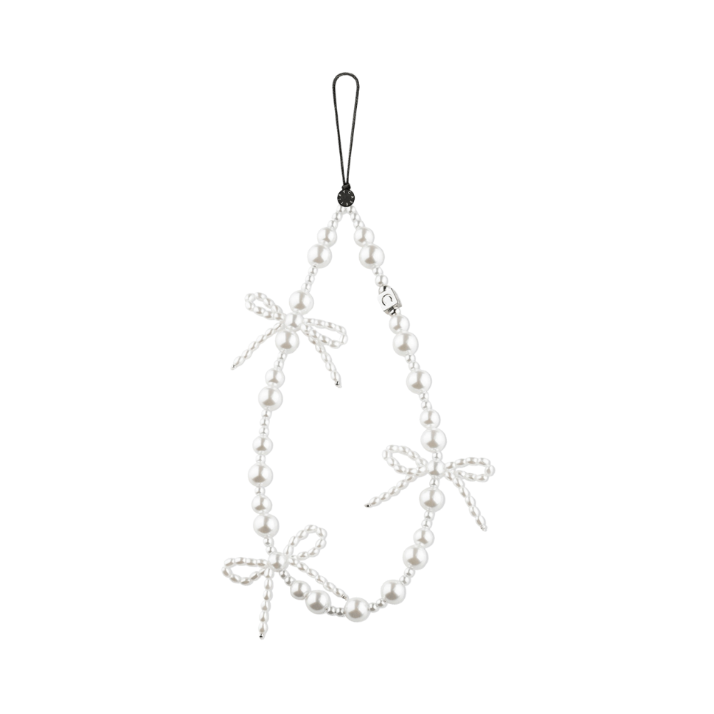 Casetify Strap de Mano Pearl Bows White - correa de perlas blancas con lazos decorativos para celular