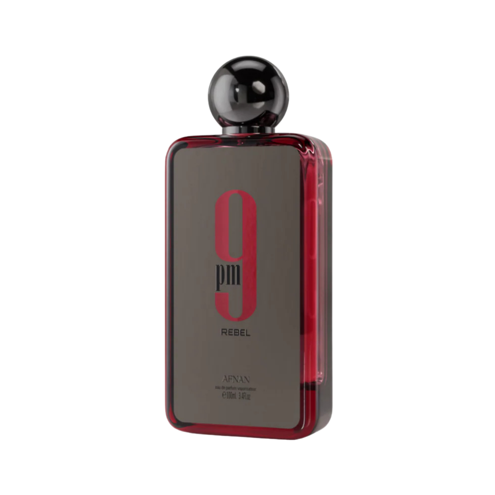 Afnan 9pm Rebel EDP frasco - perfume masculino moderno botella negra con 9 rojo diseño atrevido