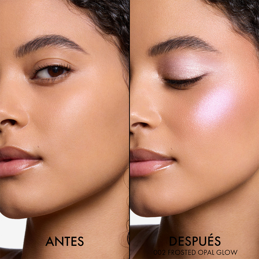 Dior Backstage Glow Palette 002 Frosted Opal Glow antes y después - pómulos iluminados perlados efecto Dior