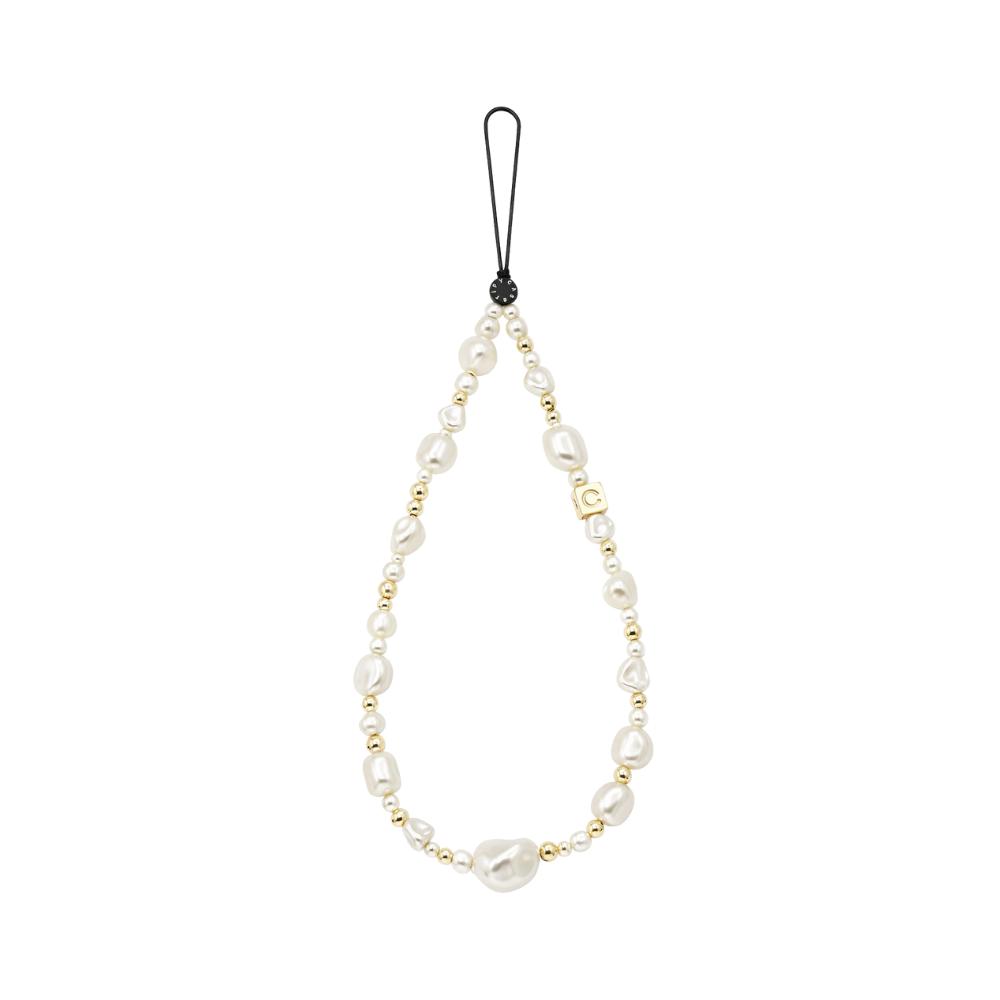 Casetify Strap de Mano Pearl Luxe Gold - correa de perlas irregulares con detalles dorados para celular