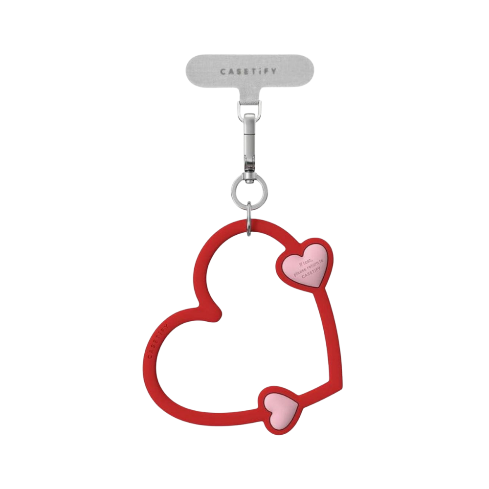 Casetify Strap Heart Red Romance - accesorio corazón rojo intenso con corazones rosas para celular