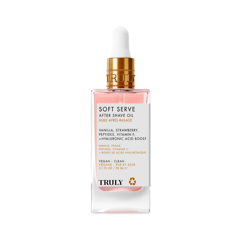 Truly Soft Serve After Shave Oil - aceite post-afeitar con vainilla, fresa, péptidos y ácido hialurónico