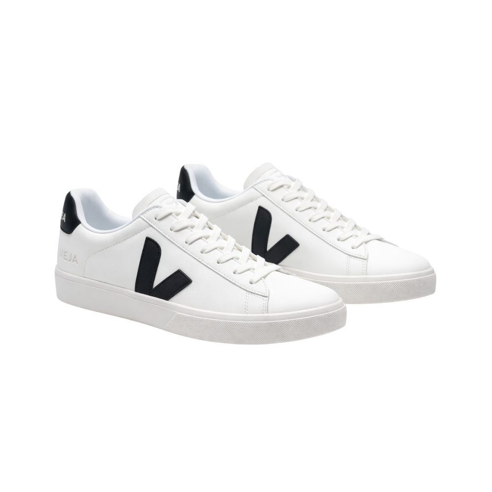 VEJA Campo Leather White Black perfil lateral - Sneaker cuero premium sostenible