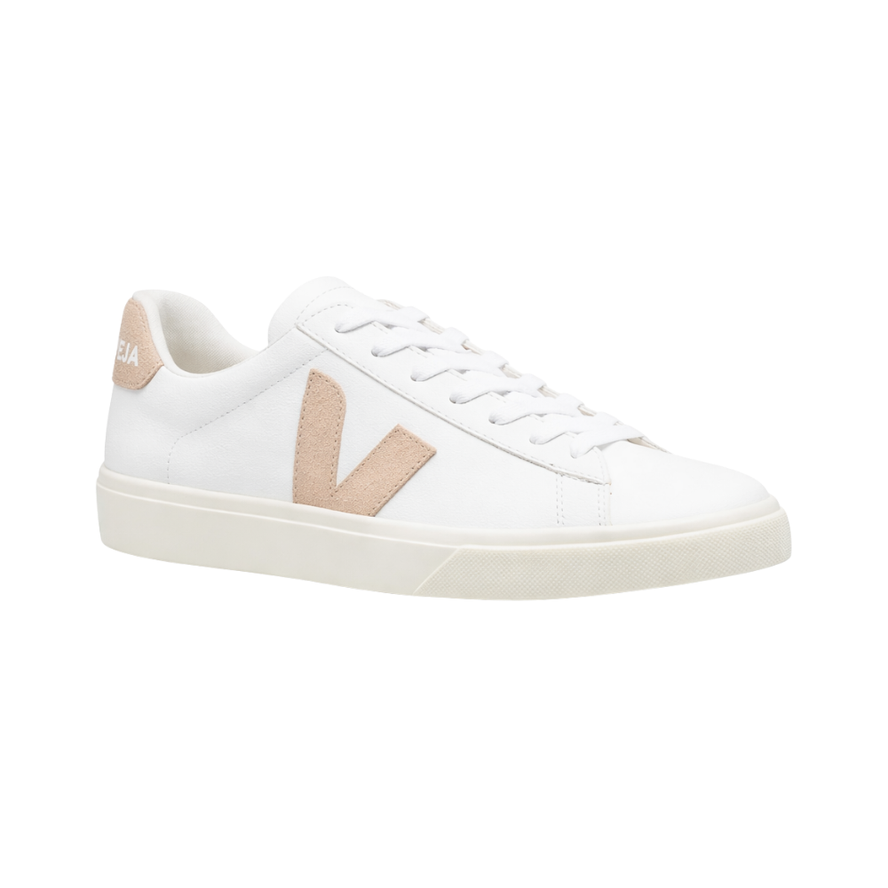 VEJA Campo Leather White Pink perfil lateral - Sneaker sostenible cuero blanco rosado
