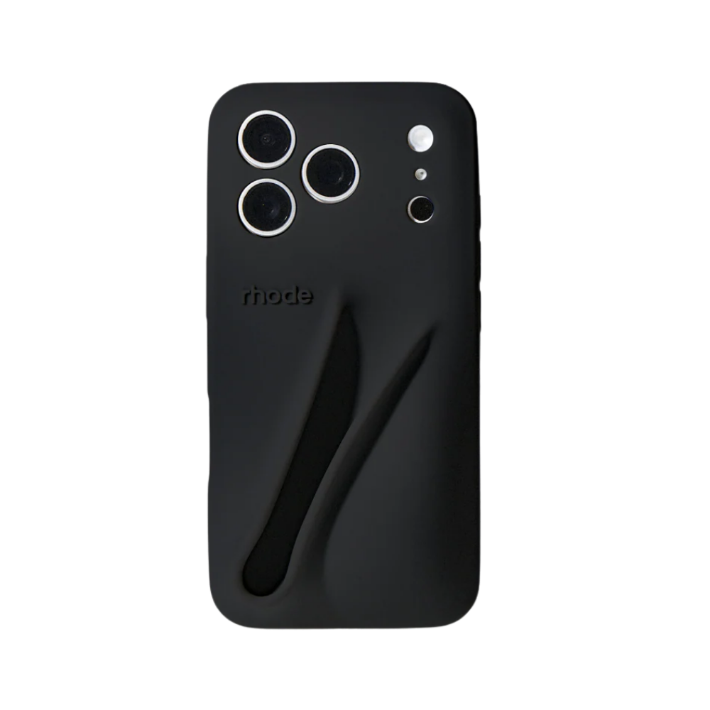 Vista trasera Rhode Lip Case Black iPhone 17 - Estuche negro con ranura lip tint
