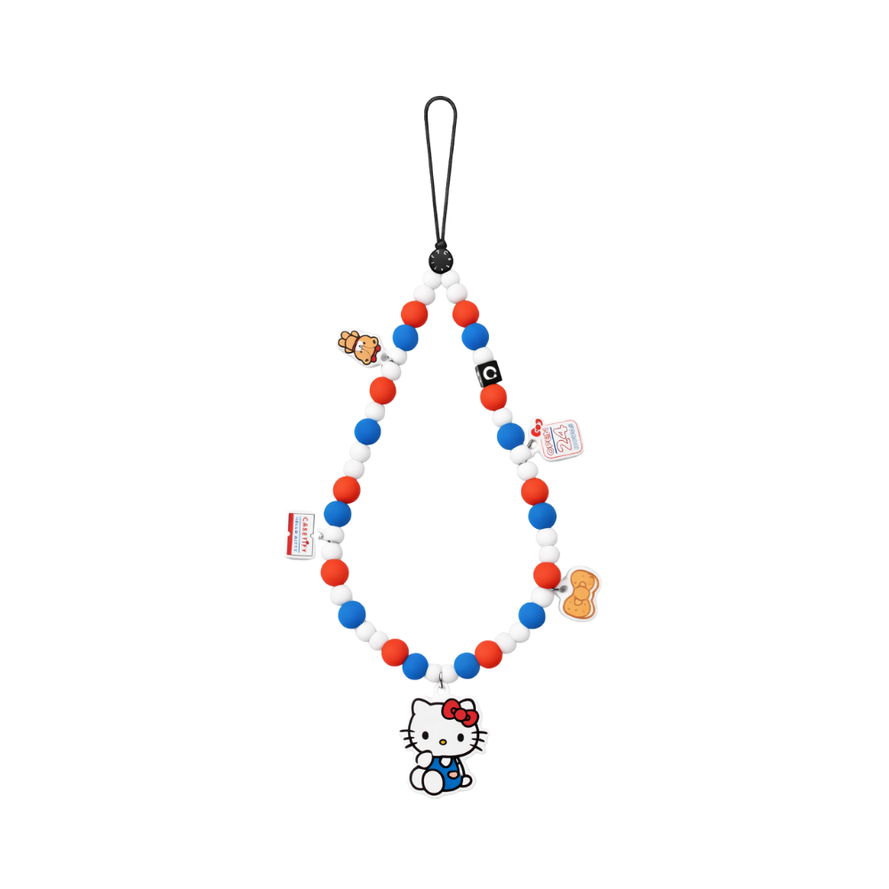 Casetify Strap de Mano Hello Kitty Classic - correa roja azul y blanca con charms Hello Kitty originales