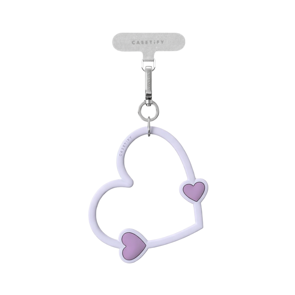 Casetify Strap Heart Periwinkle Promise - accesorio corazón lila con clip plateado para celular o mochila