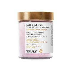 Truly Soft Serve After Shave Plump Cream - vainilla, fresa, péptidos y ácido hialurónico para piel suave
