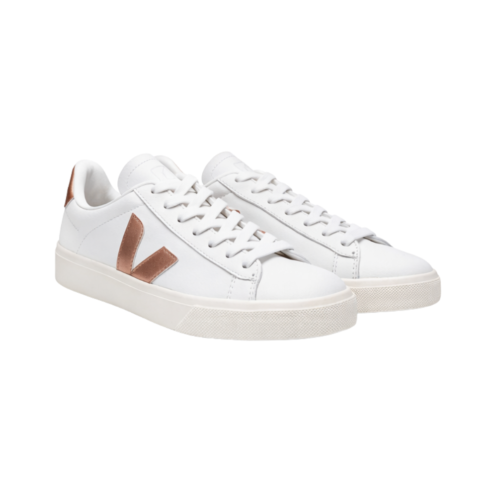 VEJA Campo Leather White Copper par - zapatillas cuero blanco V cobre metálico minimalistas ecológicas Guatemala