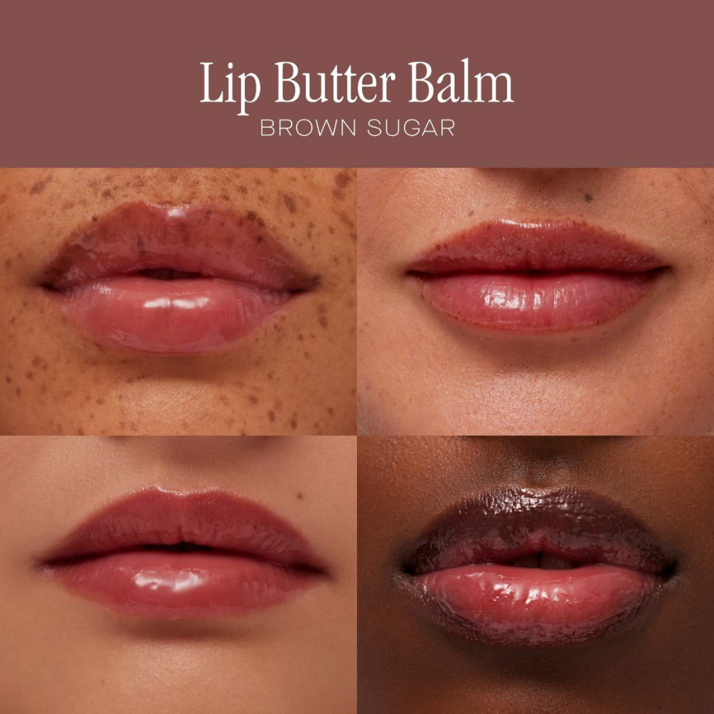 Summer Fridays Lip Butter Balm Brown Sugar en diferentes tonos de piel - glossy marrón favorecedor universal