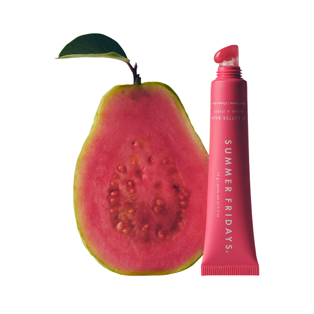 Summer Fridays Lip Butter Balm Pink Guava con fruta guayaba fresca - bálsamo labial tono tropical inspirado