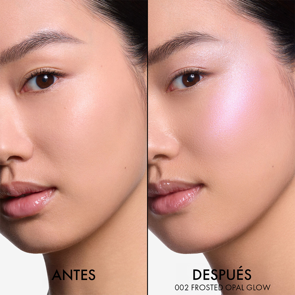 Dior Backstage Glow Palette 002 antes y después - iluminador perlado natural en diferentes tonos de piel