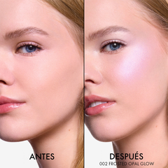 Dior Backstage Glow Palette 002 resultado en piel clara - efecto iluminador nacarado pómulos y áreas faciales