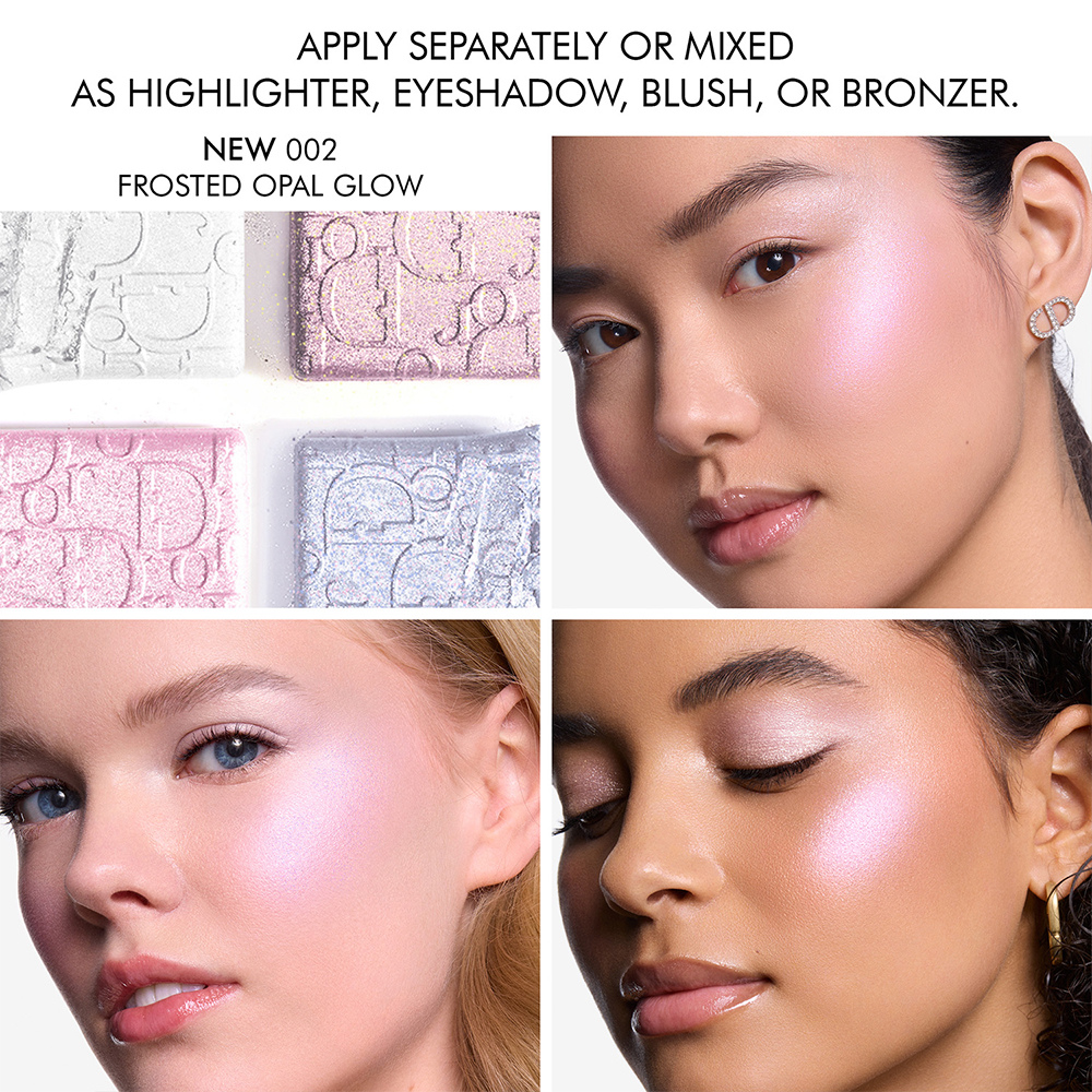 Dior Backstage Glow Palette 002 Frosted Opal Glow - modelos muestran uso como iluminador sombra rubor bronceador