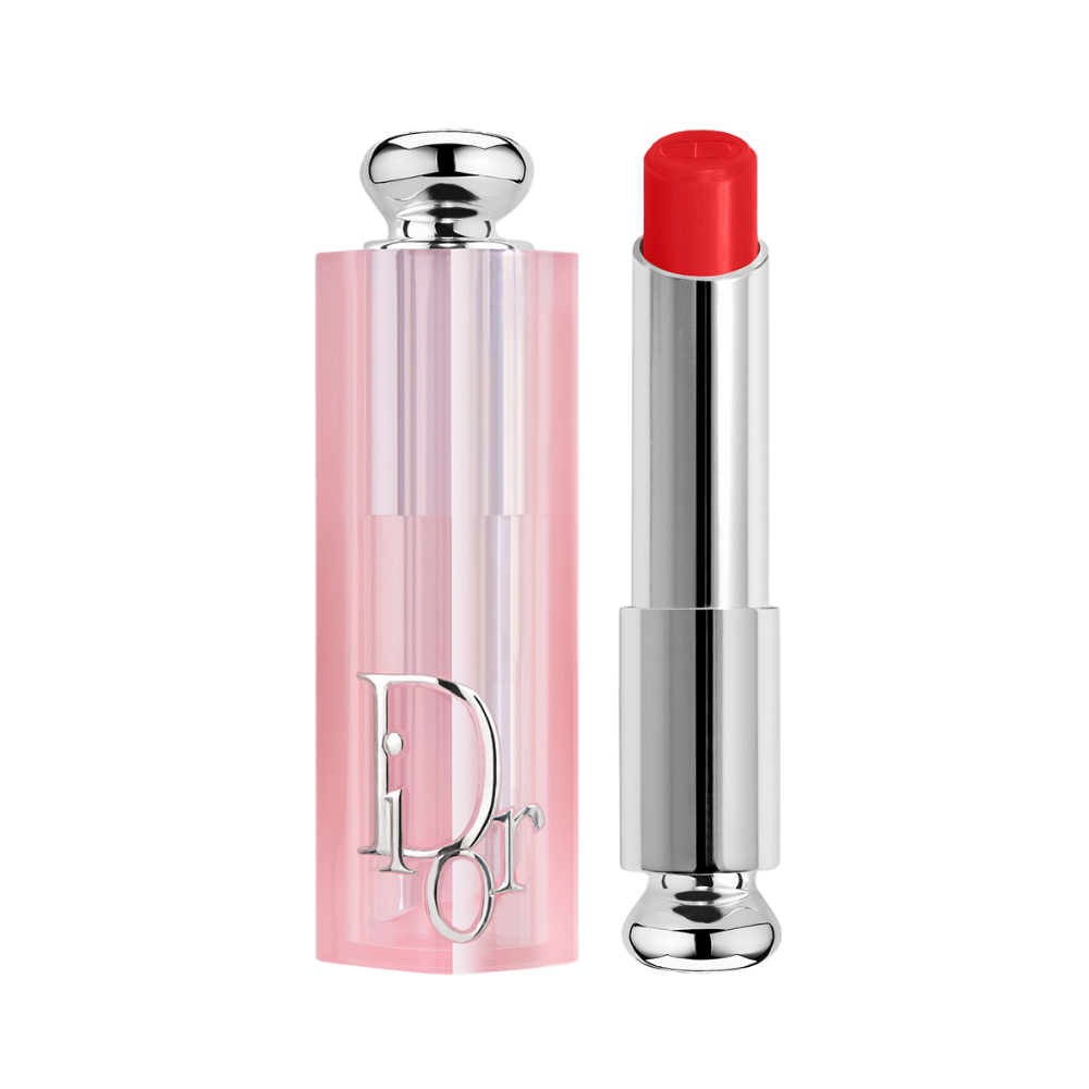Dior Addict Lip Glow 031 Strawberry - bálsamo labial tono rojo fresa reactivo al pH empaque plateado