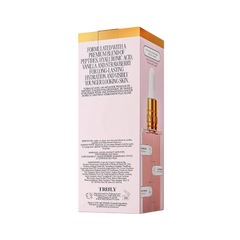 Truly Soft Serve After Shave Oil parte trasera - ingredientes péptidos, ácido hialurónico, vainilla y fresa para piel joven