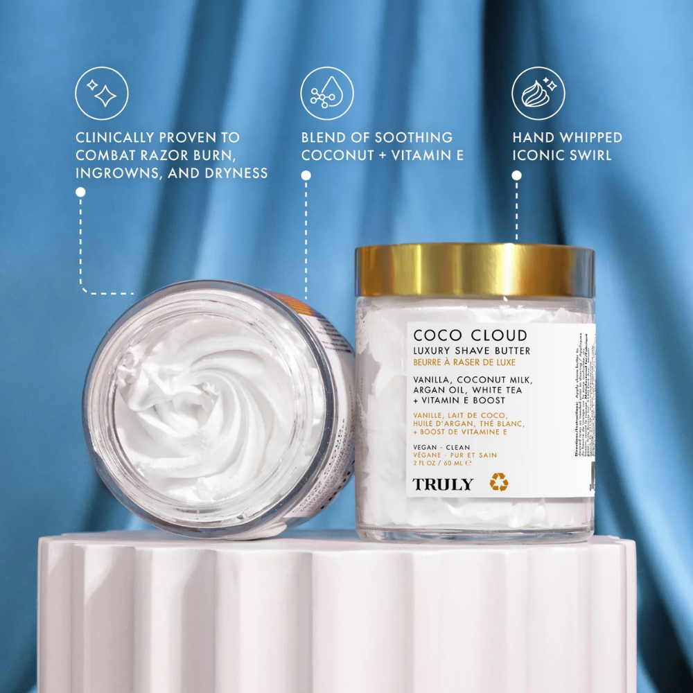 Truly Beauty Coco Cloud Shave Butter - clínicamente probado contra irritación de afeitar, con coco y vitamina E