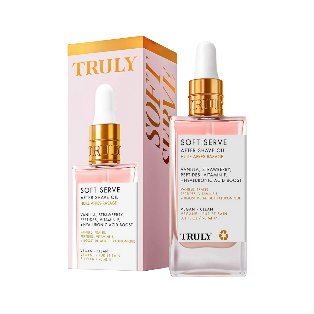 Truly Soft Serve After Shave Oil con caja - aceite post-afeitar vegano con vainilla, fresa y péptidos Guatemala