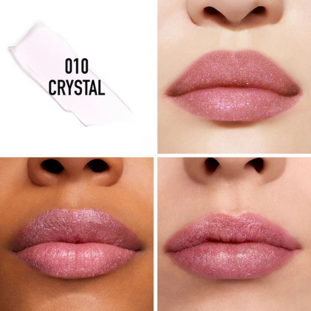 Dior Rouge 010 Crystal modelos - brillo cristal rosado en diferentes tonos de piel efecto hidratante glitter