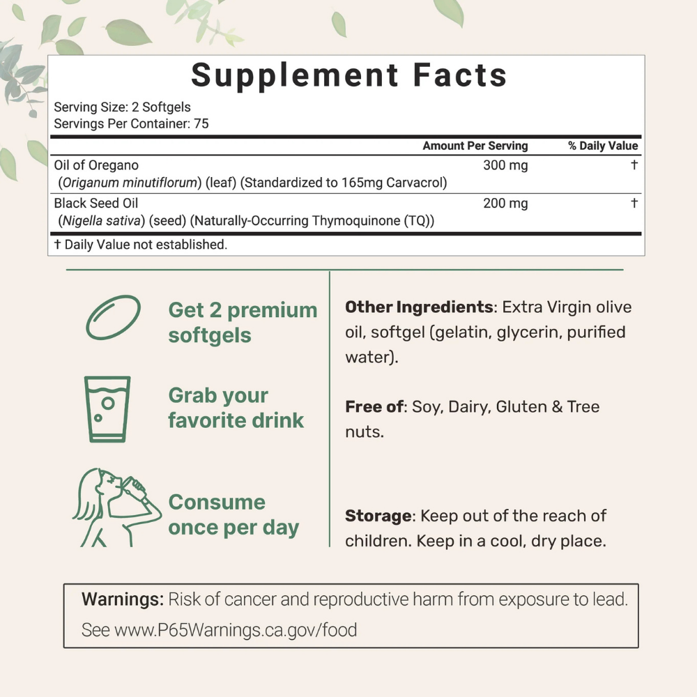Suplementos - Aceite de Orégano con Black Seed Oil | Micro Ingredients | 150 Softgels