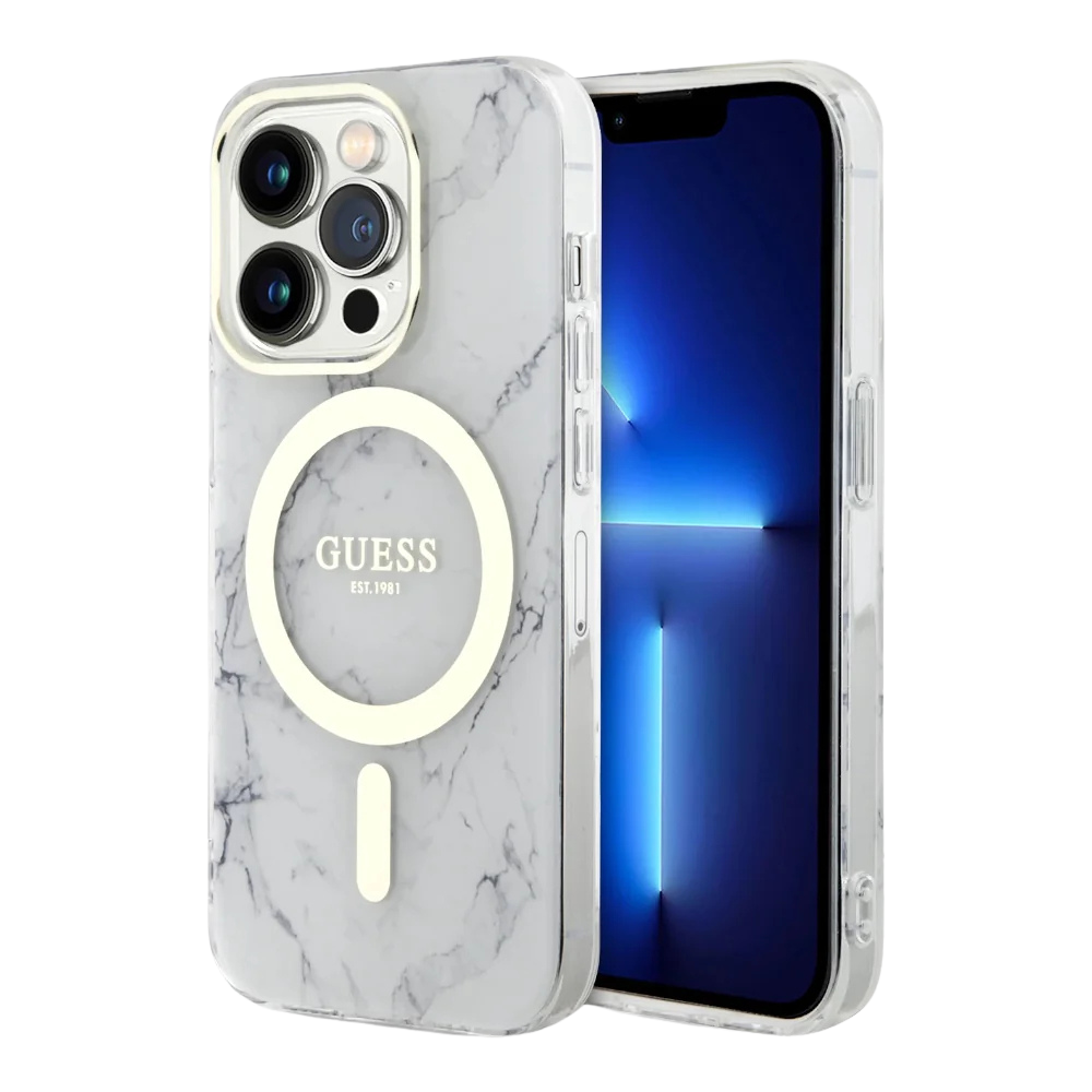 Estuche - Guess magsafe iphone 15 pro - pc/tpu white hard case magsafe iml marble color transparente
