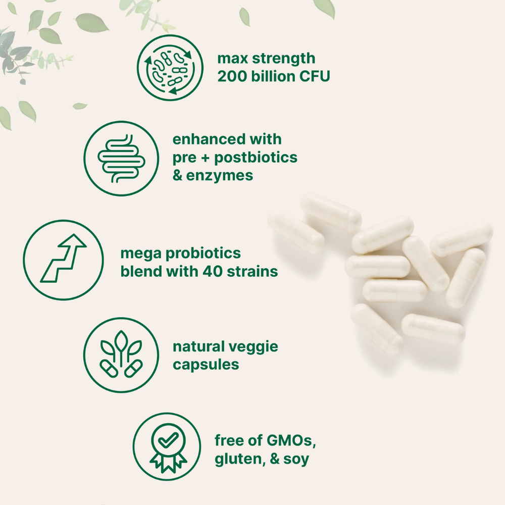 Suplementos - Mega Probiotics 200 Billion CFU Micro Ingredients | 120 Cápsulas Vegetarianas