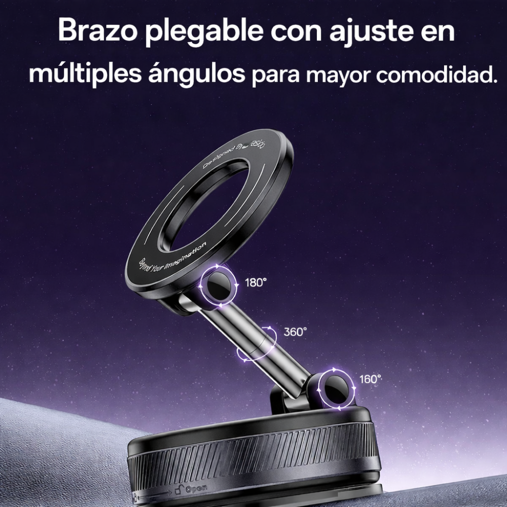 Gadget - Soporte magnético para celular con brazo plegable y ventosa 360°