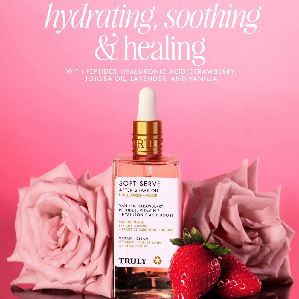 Truly Soft Serve After Shave Oil - hidratante, calmante y reparador con péptidos, jojoba, lavanda y vainilla
