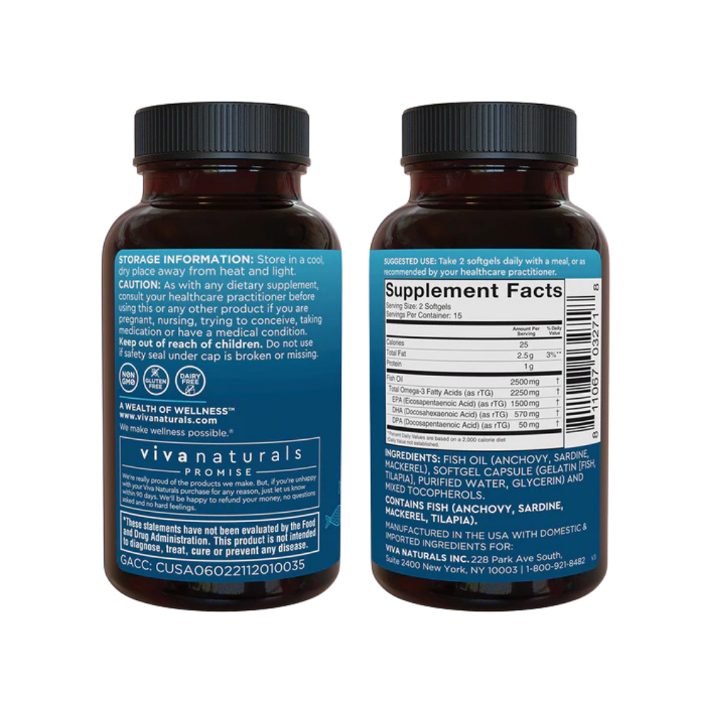 Suplementos - Omega-3 Fish Oil Triple Strength Viva Naturals | 180 Softgels