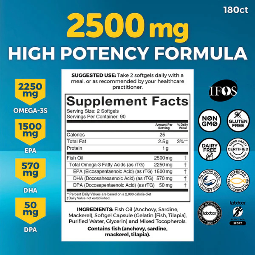 Suplementos - Omega-3 Fish Oil Triple Strength Viva Naturals | 180 Softgels