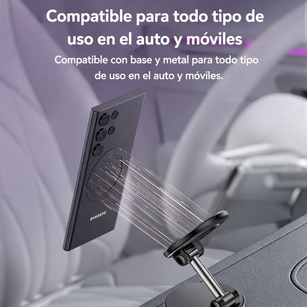 Gadget - Soporte magnético para celular con brazo plegable y ventosa 360°