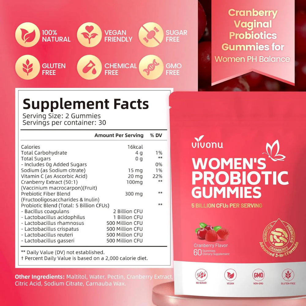 Suplementos - Women’s Probiotic Gummies con Cranberry | 60 Gummies