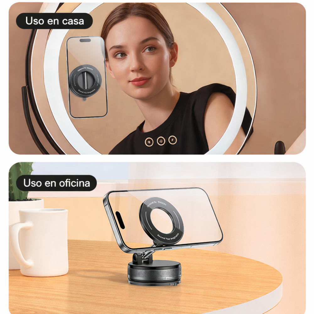 Gadget - Soporte magnético para celular con brazo plegable y ventosa 360°