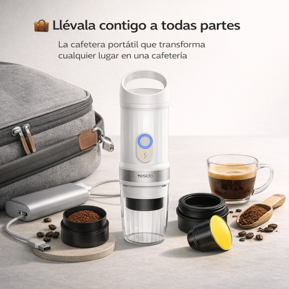 Hogar - Cafetera Portátil Compatible con Cápsulas y Café Molido