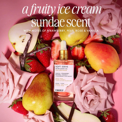 Truly Soft Serve After Shave Oil fragancia - aroma a helado frutal con notas de fresa, pera, rosa y vainilla