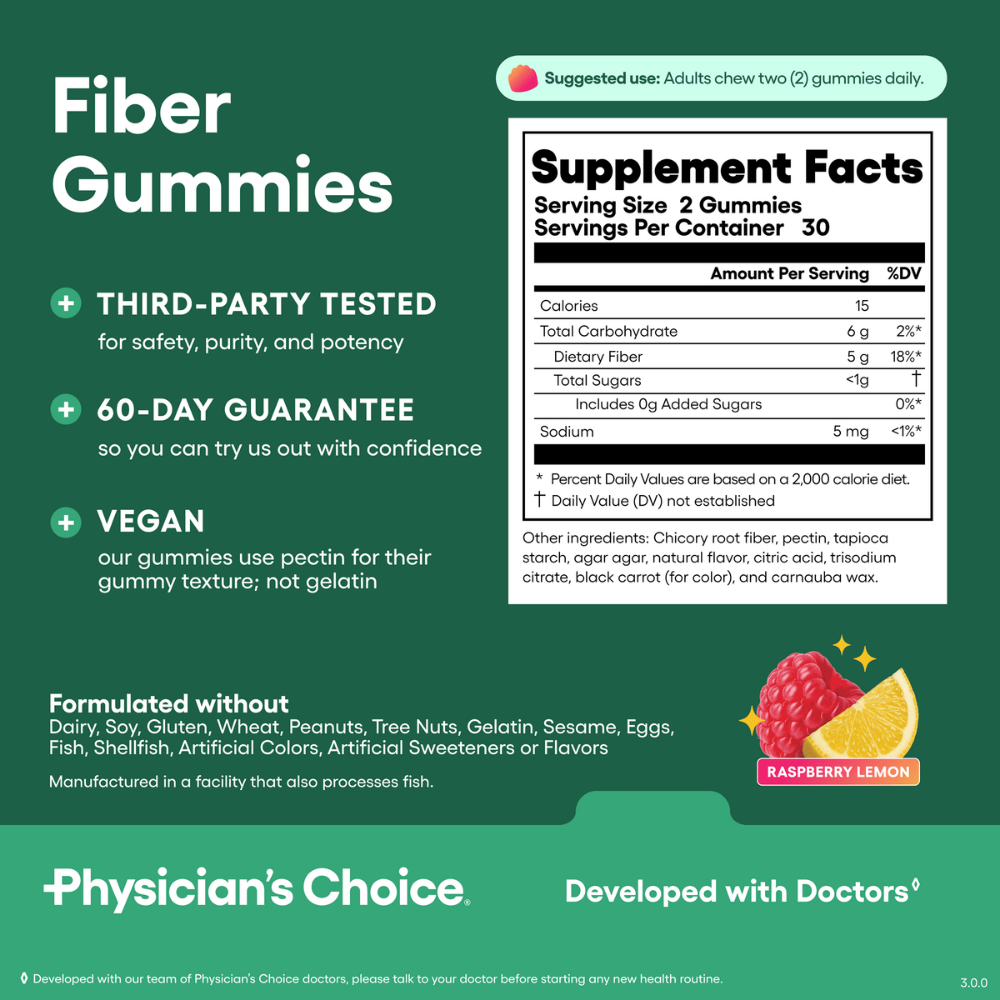 Suplementos - Fiber Gummies Physician’s Choice | Raspberry Lemon | 60 Gummies