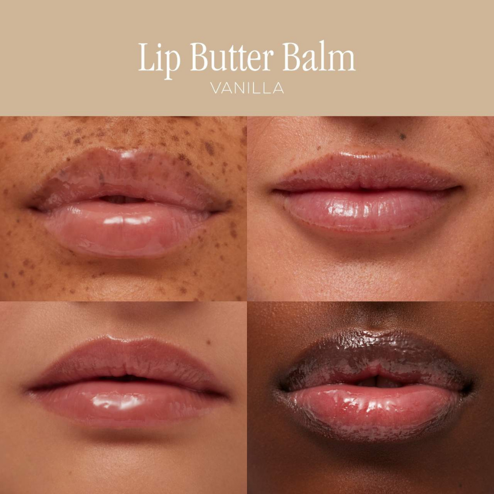 Summer Fridays Lip Butter Balm Vanilla - tono transparente vainilla en 4 tonos de piel, brillo natural