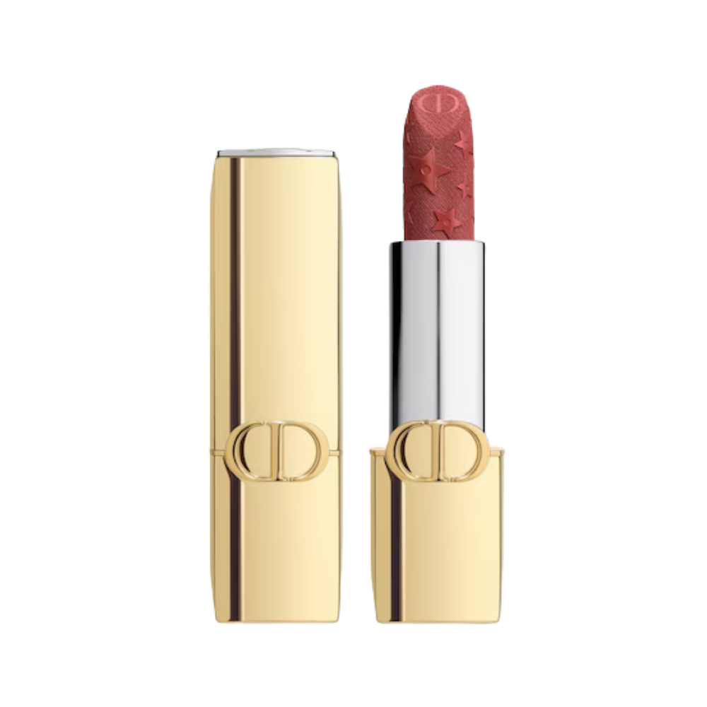 Dior Rouge Edición Limitada 629 Parade Velvet - labial rosado vino mate estuche dorado logo CD estrellas